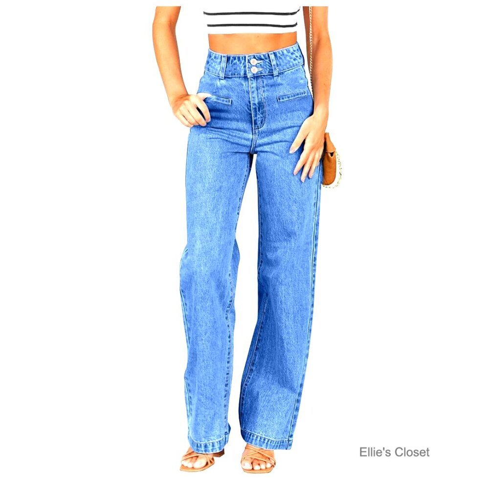 High Waisted Straight Leg Stretchy Jeans Wide Leg Denim Pants